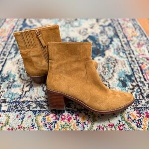 J. Crew Camel Faux Suede Heeled Boots Sz 9